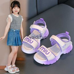 Sandals Girls 2024 New Soft Sole Sports Beach Shoes Summer Midsize Big Boy Fashionable Pink Princess Childrens H240411
