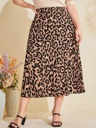 Leopard Printed Skirts for Women High Waist A Line Midcalf Vintage Elegant Beautiful Club Evening Causal Party Plus Size Outfit 240328