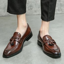 Casual Shoes Men's Formal Wear Loafers Brown Pointed Tassel Slip-on Business Wedding Handmade