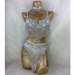 Stage Wear Wholesale Belly Dance Costume 3pcs Set BRA BELT NECKLACE GOLD&SILVER White 4 COLORS #TF201 34D/DD 36D/DD 38/D/DD 40B/C/D 42D/DD