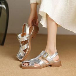 Dress Shoes Summer Sandals Square Toe Chunky Heels Fashion Gladiator For Women Zapatos De Mujer Split Leather Ladies