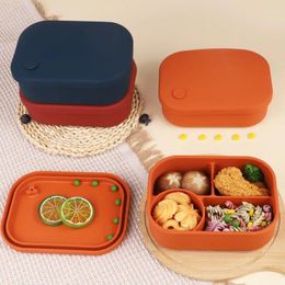 Dinnerware Silicone Grade Crisper Microwave Oven Heating Portable Grid Sealed Lunch Bento Box Prevent Odour Leak-Proof Storage