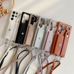 Wrist Strap Wallet Phone Case For Samsung Galaxy S24 S23 S22 S21 S20 Note 20 10 9 8 Ultra S10 Plus Neck Lanyard Card Holder Bag