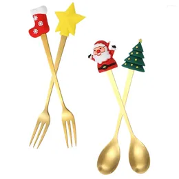 Spoons Christmas Tableware Stainless Flatware Long Handle Mixing Delicate Steel Cutlery Dessert