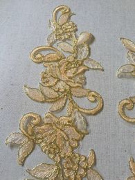 3pairs/6pcs Lace Applique Neckline Collar Gold Embroidery Lace Trims Fabric Cloth Sewing Patchwork DIY Craft 38X12cm