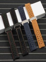 Quality 22mm Cow Leather band For CARRERA Series Men Band Strap Wrist Bracelet Accessories folding buckle H2204193025468