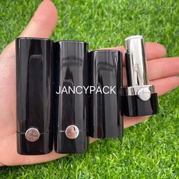 Storage Bottles 12.1mm Empty Lipstick Tube High-grade Black Wholesale Mouth Wax Lip Cosmetic Packaging Container Custom Logo