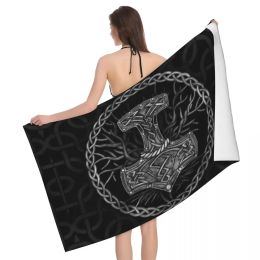 Vikings Beach Towel Quick Drying Microfiber Black White Mystery Breathable Raven Pirates Norse God Sauna Shower Towels Decor