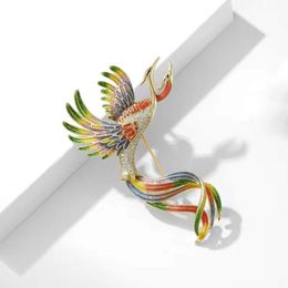 Colourful Rhinestone Phoenix Brooches Pins For Women Men Suit Accessories Enamel Animal Brooch Legend Bird Design Jewellery Gifts