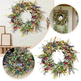 Decorative Flowers Spring Colourful Wreath Mixed Flower Wreaths 35cm Wildflower Garland Door For Front Outside Wall Window Decor S1e5