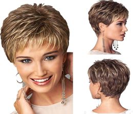 Women Short Fluffy Golden Brown Wig Synthetic Hair Cospy Party Wigs High Temperature Fibre Hair For Fashion European American dies3776975