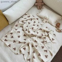 Blankets Swaddling Bear Print Baby Blankets Newborn Muslin Cotton Gauze Swaddle Wrap Bedding Infant Girls Boys Sleeping Blanket Babies Accessories Y240411E1GFY2