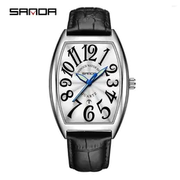 Wristwatches SANDA 7022 Fashion Simplicity Quartz Wristwatch Waterproof Barrel Shaped Dial Design Noctilucent Men's Watch