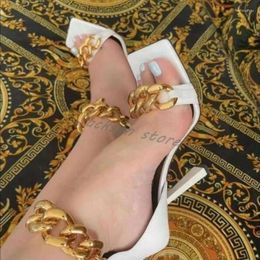 2024 3817 Sandals Designer de verão High Leal Fashion Zipper One-line Metal Chain Open Toe Women Dress Shoes Catwalk