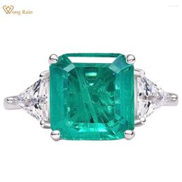 Cluster Rings Wong Rain Vintage 925 Sterling Silver 10 10MM Emerald High Carbon Diamond Gemstone Engagement Jewellery Ring For Women Wholesale