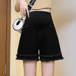 Korean Style Pregnancy Jeans for Summer High Waist Vintage Maternity Denim Pants Plus Size Pregnant Woman Shorts Tassel Trousers