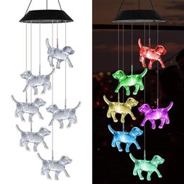 LED Solar String Light Wind Chime Colourful Dog Wall Hanging Dream Catcher For Outdoor Courtyard Christmas Decoration