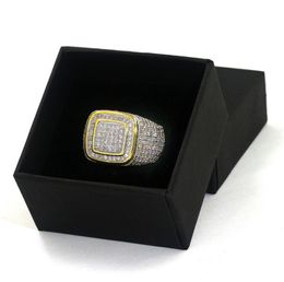 Mens Rings Hip Hop Jewelry Iced Out Diamond Ring Micro Pave CZ Yellow Gold Plated Ring Nice Gift for Friend3706853
