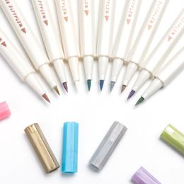 Metallic Color Brush Round Head Highlighter Kawaii Marker Pens Paint Japanese Stationery Cute School Supplies for Students