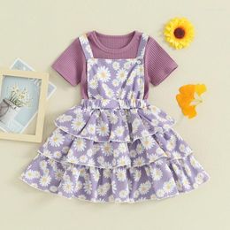 Clothing Sets Summer Children Girls Clothes Kids Suit Set Cute Short Sleeve Ribbed Tops Daisy Suspender Skirt 2PCS Toddler Outfits