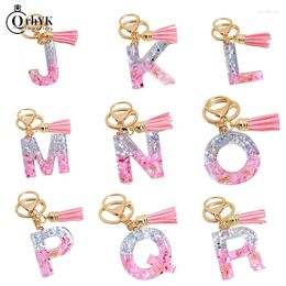 Keychains Pink Tassel Keychain 26 English Letter A To Z Crystal Pendant Accessories Europe American Jewellery Fashion Bag Gift