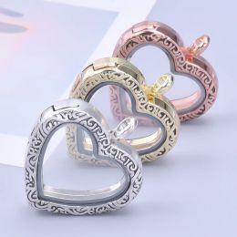 1Pc Vintage Carved Heart Memory Locket Pendant Colgantes For Diy Floating Living Picture Relicario Women Necklaces Jewellery Bulk