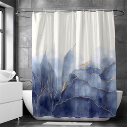 Luxury Gold Marbling Shower Curtains Burgundy Gold Ombre Liquid Marble Veins Floral Shower Curtains Set for Bathroom Waterproof