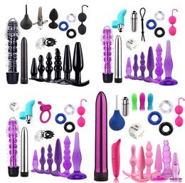 Women Men Vibrator Kit Lock Rings Cone Ball Anal Plug Sex Massage Tools Finger Massage Anus Washer Adult Sex Toy X03205496642