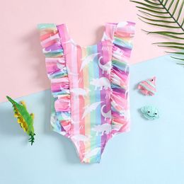 Toddler Baby Girls Swimsuit Kids One Piece High Quality Bikini Sets Beach Wear Fruit Leopard Printing Falbala Type Child Clothes