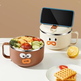 Dinnerware WORTHBUY Stainless Steel Anti-Scalding Lunch Box Instant Noodle Bowl With Lid Large Capacity Dorm Room Student Office Bento