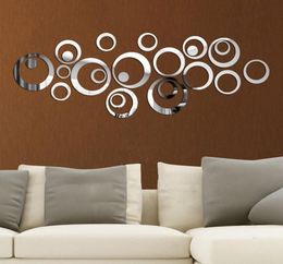 24pcsset Acrylic Circles 3D Wall Sticker DIY Wall Decoration Mirror Wall Stickers for TV Background Art Home Decor3449119
