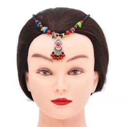 Ethnic wind Coloured bead rope chain Bead Pendant Hair Jewellery For Women Ethnic Statement Gypsy Tassels Headband Hairwear