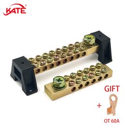 Terminal Block 9*18mm 9X18mm 8/10/12/16/20P One In and Multiple Out High Current Double Row Neutral Ground Bar Brass Connector