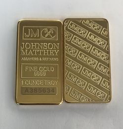 10 pcs Non magnetic Johnson Matthey silver gold plated bar 50 mm x 28 mm 1 OZ JM coin decoration bar with different laser serial n2987141