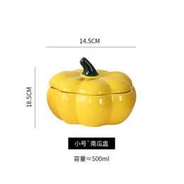 Lovely Pumpkin Soup Pot with Lid Ceramic Noodle Bowl Dessert Tableware Double-ear Stew Cup Ceramic Bowl Soup Multiple Options