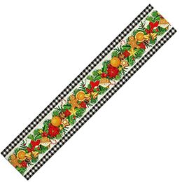 Christmas Gingerbread House Linen Table Runners Kitchen Table Decor Washable Table Runners for Dining Table Navidad Decorations