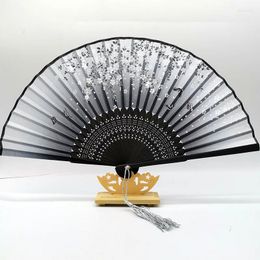 Decorative Figurines Chinese Japanese Silk Folding Fan Vintage Style Foldable Bamboo Framed Fans Ornaments Party Hand Gift