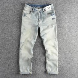 Men's Jeans Distressed White Light Blue Washed Denim For Men 2024 Spring Fashion Slim Fit Pants Clothes Youth Male Casual Trousers