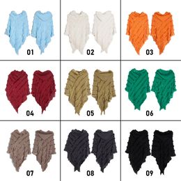 Women Winter Knit Hooded Poncho Cape Lady Spring Fringed Shawl Wrap Sweater Pullover Vintage Chic Tassels Cloak Capes