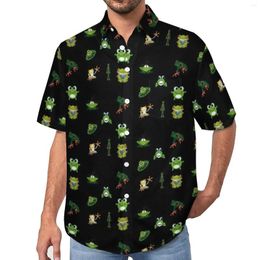 Men's Casual Shirts Funny Frog Vacation Shirt Cute Cartoon Frogs Lovers Hawaiian Men Novelty Blouses Short Sleeve Clothing Plus Size