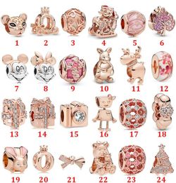 Genuine 925 Sterling Silver Fit Bracelet Charms Rose Gold Crown Carriage Knot Hollow Gift Box Pendant Beads Love Heart Blue Crysta Charm For DIY Beads Charms6152746