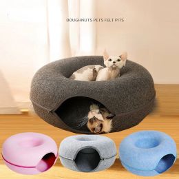 Donut Pet Cat Tunnel Interactive Play Toy Cat bed Dual Use Ferrets Rabbit Bed Tunnels Indoor Toys Cats House Kitten Training Toy