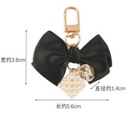 Cute Colourful Bow Keychain White Dimensional Pearls Charms For Ladies Car Keyring Bag Pendant Jewellery Key Chain