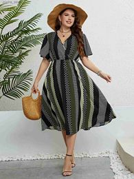 Basic Casual Dresses Plus Size Girl Dress Summer Retro Dot Vertical Striped Multi-color Dress Vintage Vacation Holiday Daily Casual Princess Dress L49