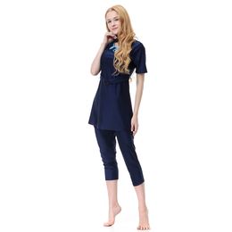 S-3XL Muslim Lady 3 Pcs Cap Short Sleeves Patchwork Swimming Clothes Women Solid Colour Split Swimwear Swimsuits