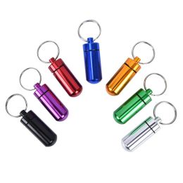 17X48mm Aluminium alloy Boxes Metal Waterproof Pill Box Case keyring Key Chain Ring Medicine Storage Organiser Bottle Holder Container LL
