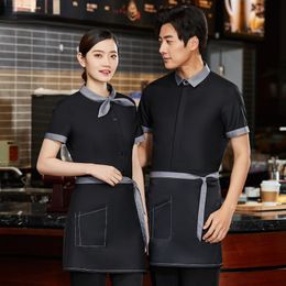 Summer Waiter Work Clothes Tea House Restaurant Waiter Uniforms Short Sleeve Coffee Shop Hot Pot Fast Food Waiter Overalls