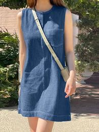 ZANZEA Korean Fashion Summer Sleeveless Dress Women Stylish Casual Beach Tanks Vestido Denim Blue Party Sundress Sarafans 240411