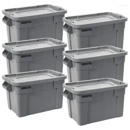 Storage Bottles Tote Bin With Lid 20-Gallon Gray Rugged/Reusable Boxes For Moving/Camping/Garage/Basement Pack Of 6