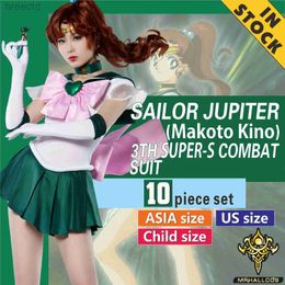 Anime Costumes MRHALLCOS Anime Cosplay Sailor Jupiter Makoto Kino Moon SuperS Crystal Dress Outfits Costume Halloween Party Kid Adult Women Plu 240411